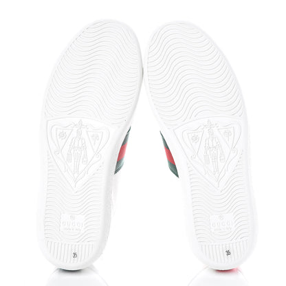 Gucci Calfskin Ayers Bee Embroidered Womens Ace Sneakers 35 White Green 5 of 9
