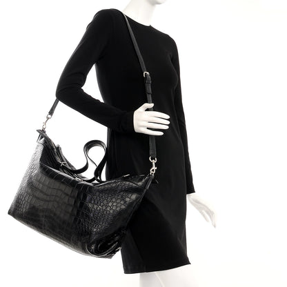 Saint Laurent Calfskin Crocodile Embossed Large Convertible ID Bag Black 3 of 8