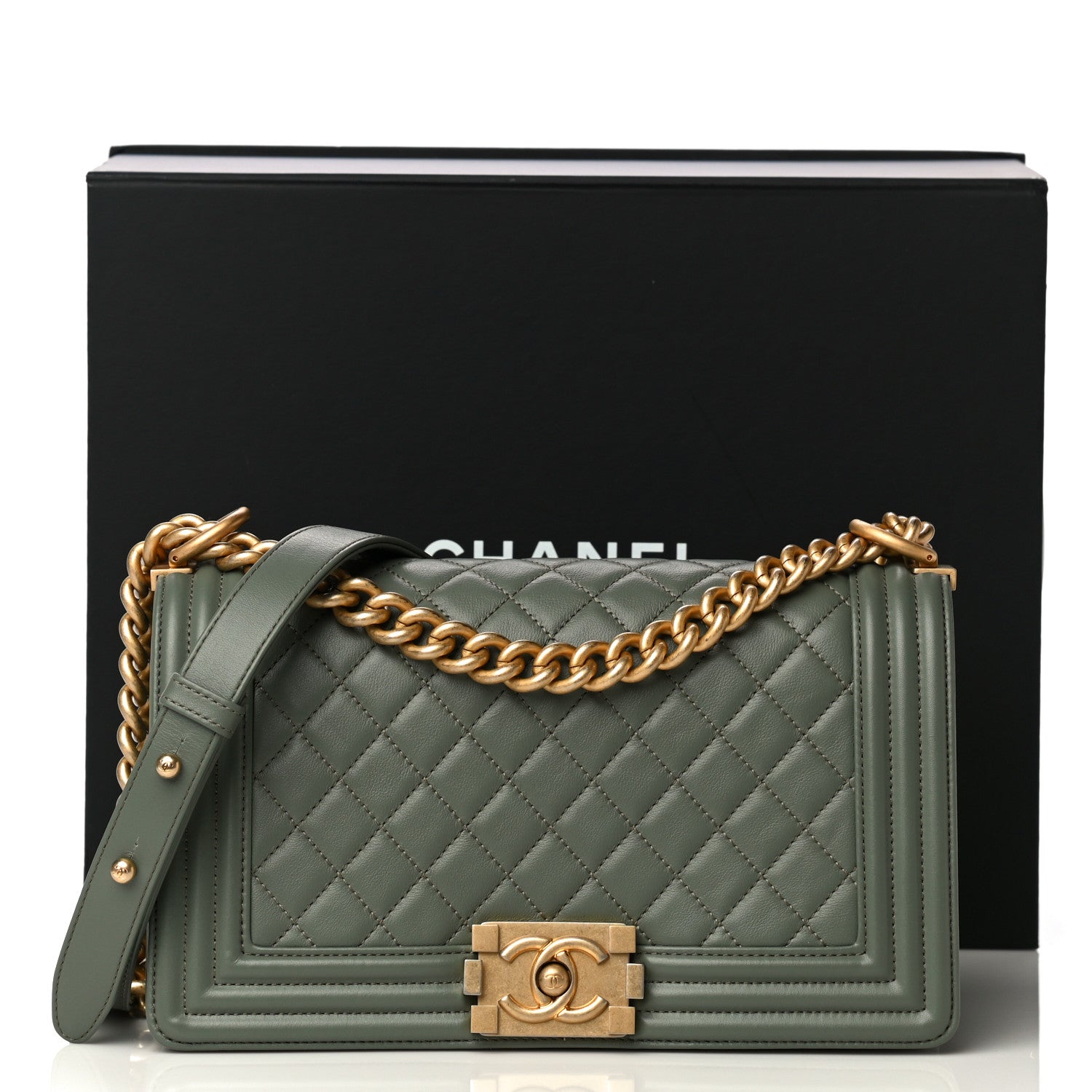 Chanel Calfskin Quilted Medium Boy Flap Dark Green 16 of 16