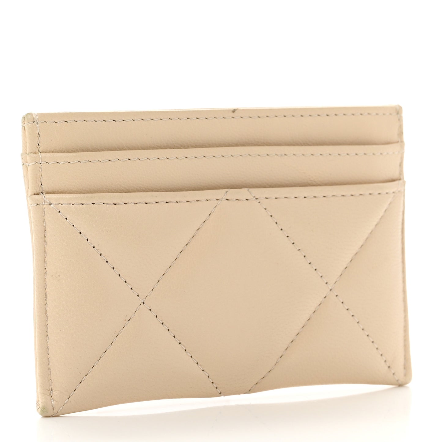 Lambskin Quilted Chanel 19 Card Holder Light Beige