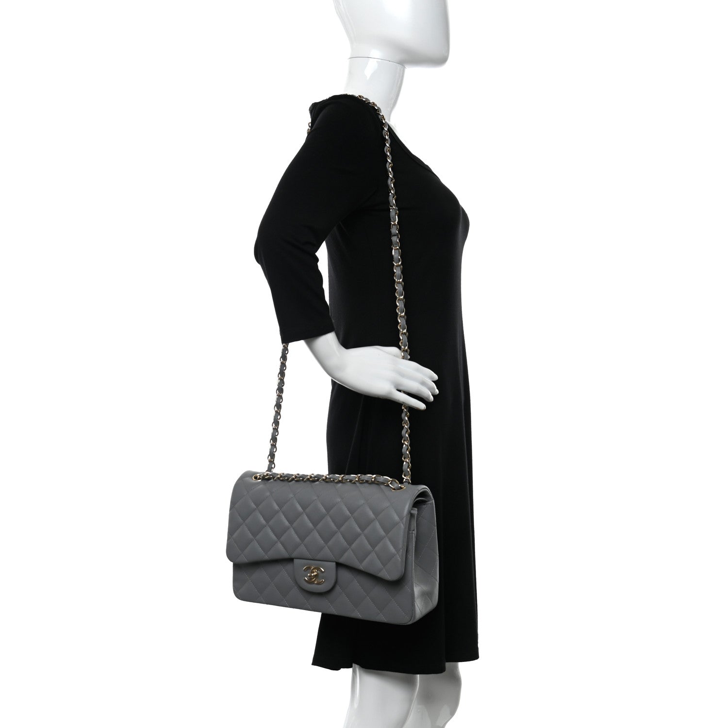 Chanel Caviar Quilted Jumbo Double Flap Grey 2 of 10