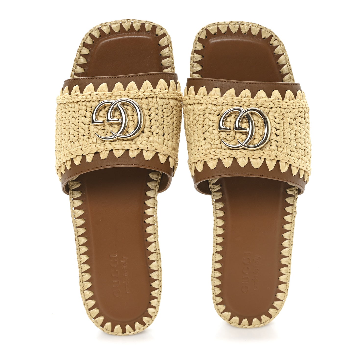 Raffia Interlocking G Flat Slide Sandals 37.5 Bright Natural Sundial