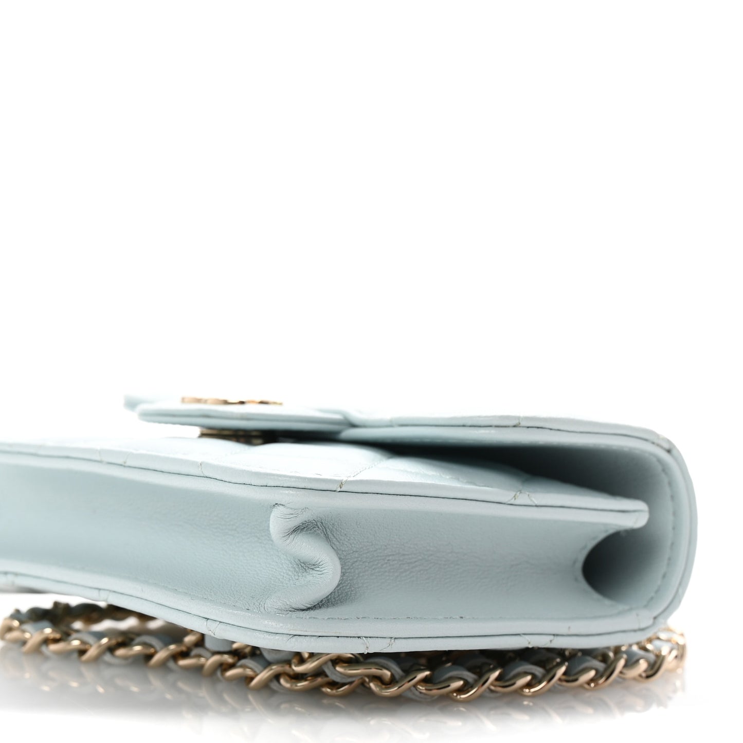 Lambskin Quilted Top Handle Flap Clutch With Chain Light Blue