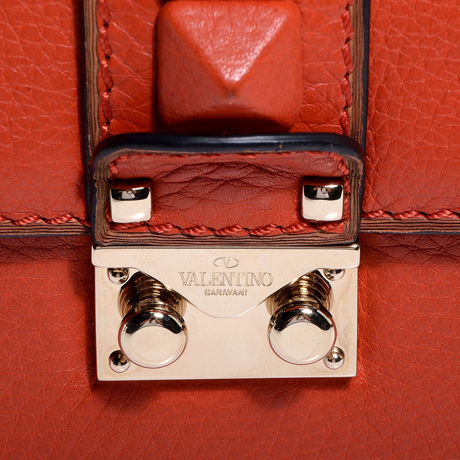 Valentino Garavani Pebbled Calfskin Monochrome Small Glam Lock Rockstud Flap English Red 8 of 8