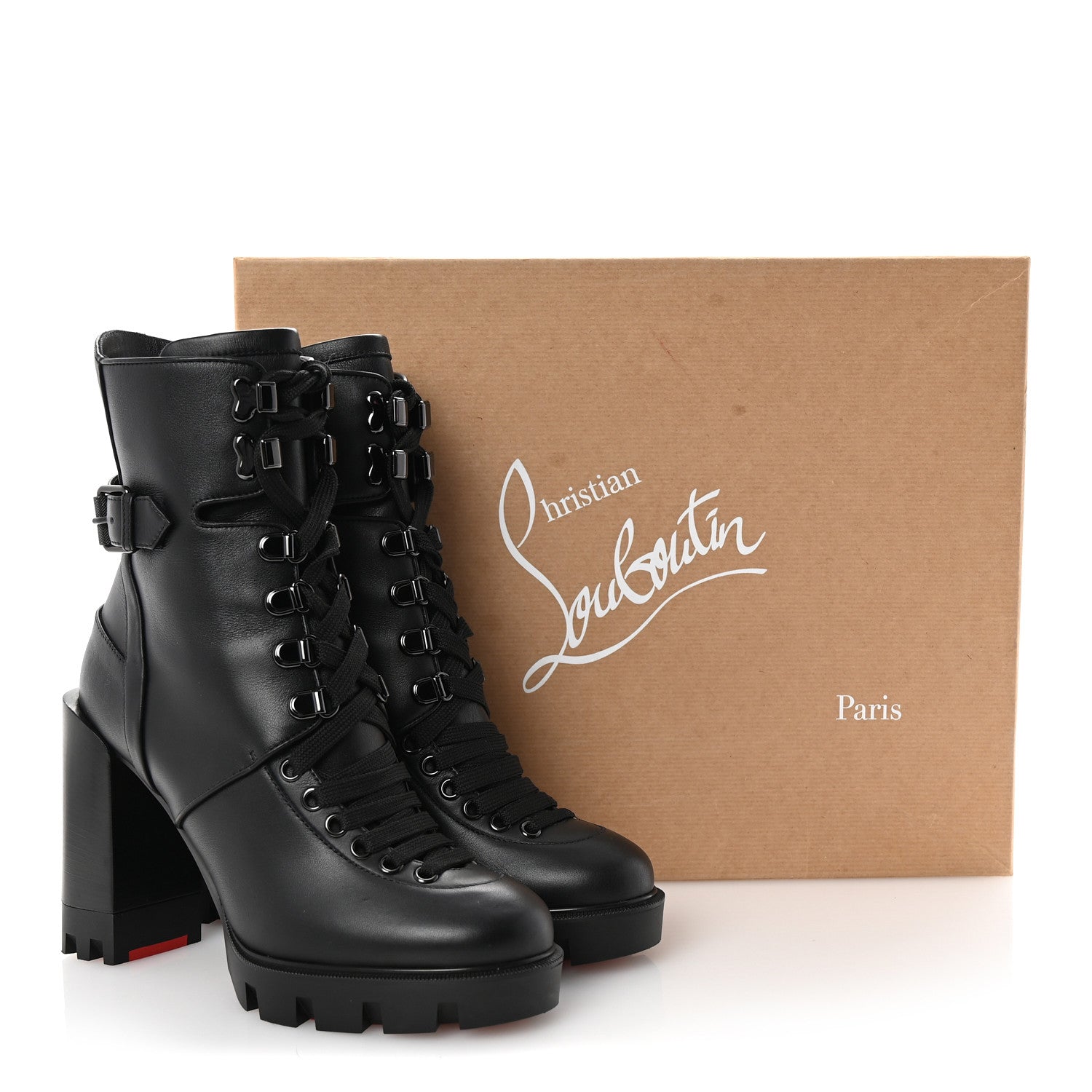 Christian Louboutin Calfskin Macademia 100 Combat Boots 37.5 Black 9 of 9