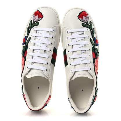 Gucci Calfskin Web Floral Embroidered Womens Ace Sneakers 36 White 2 of 11