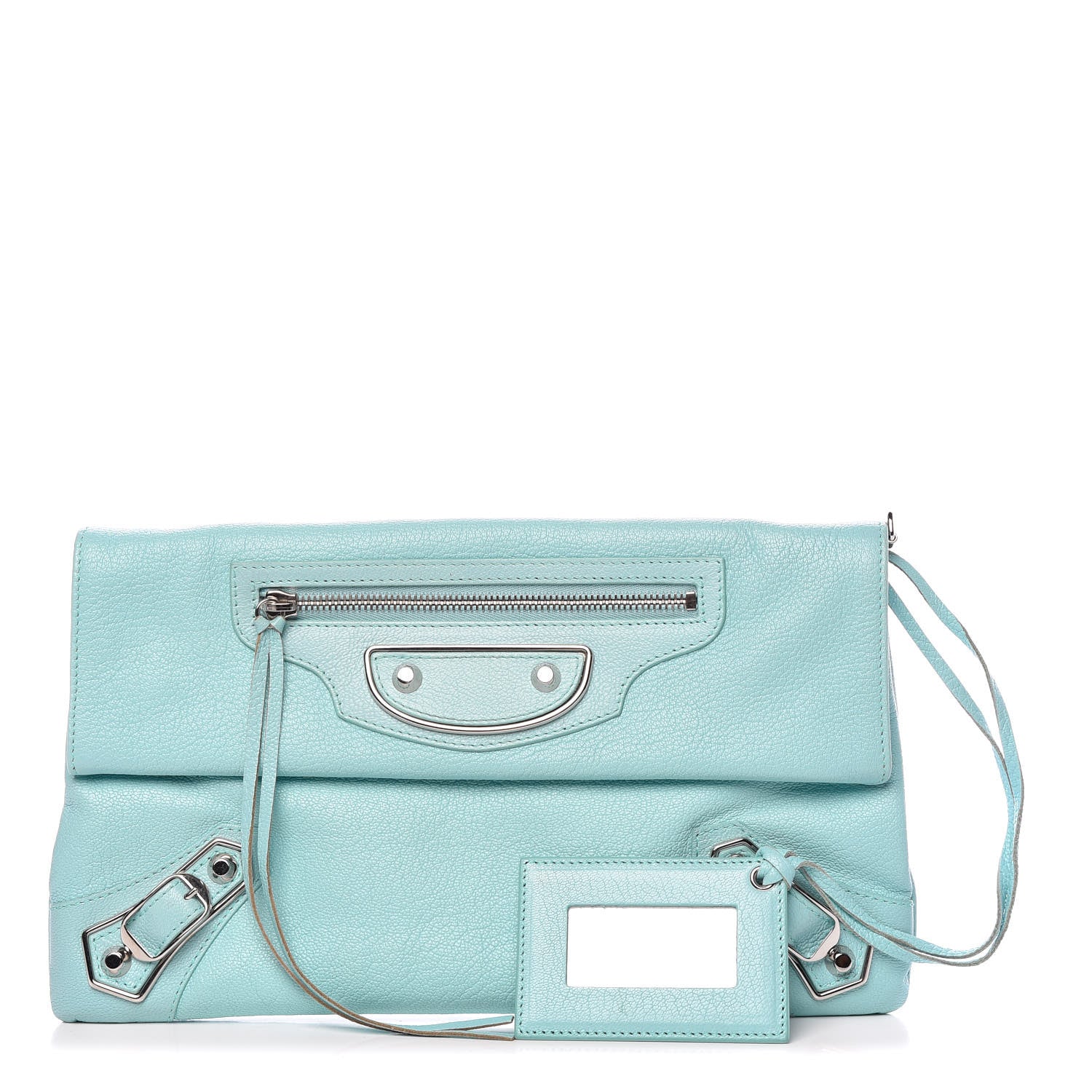 Balenciaga Chevre Silver Metallic Edge Hardware Envelope Clutch Bleu Maldives 1 of 9