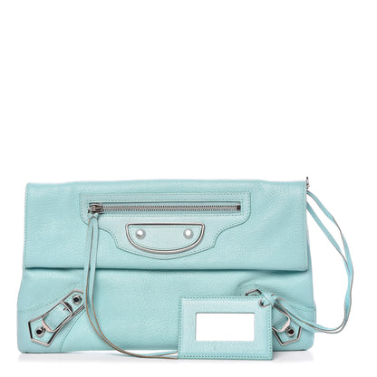 Balenciaga Chevre Silver Metallic Edge Hardware Envelope Clutch Bleu Maldives 1 of 9