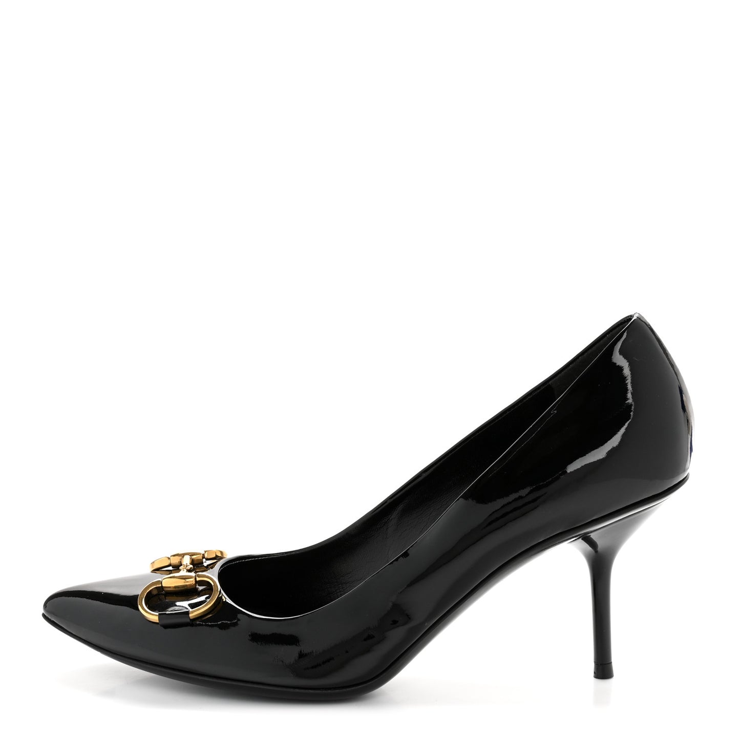 Patent Calfskin Horsebit Pumps 39 Black