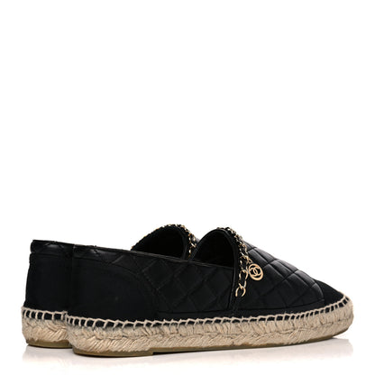 Chanel Lambskin Grosgrain Quilted CC Chain Espadrilles 38 Black 4 of 12