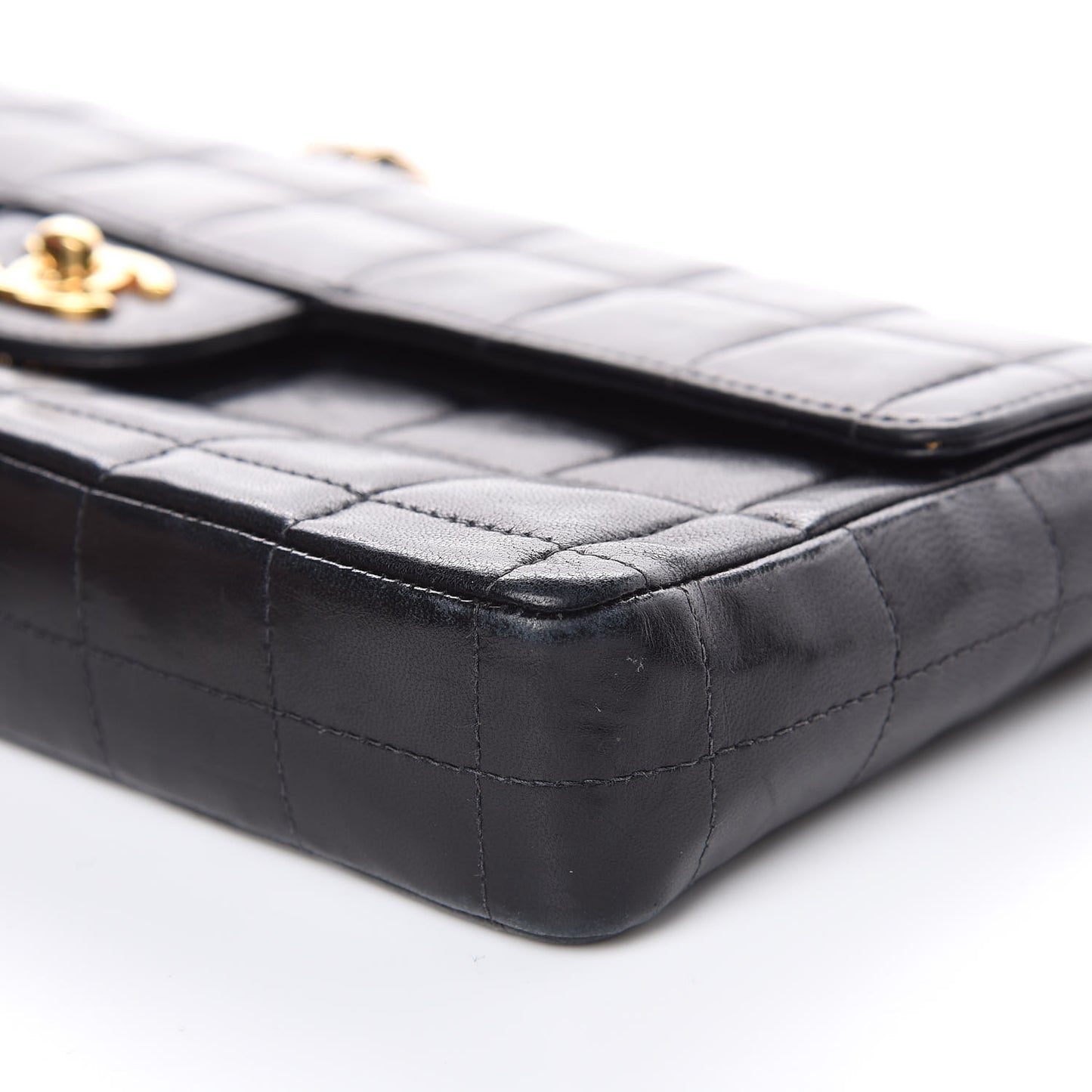 Lambskin East West Chocolate Bar Flap Black