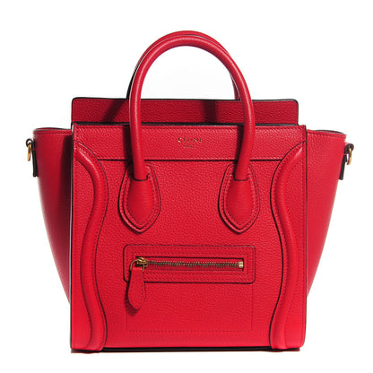 Celine Drummed Calfskin Nano Luggage Coquelicot 1 of 8