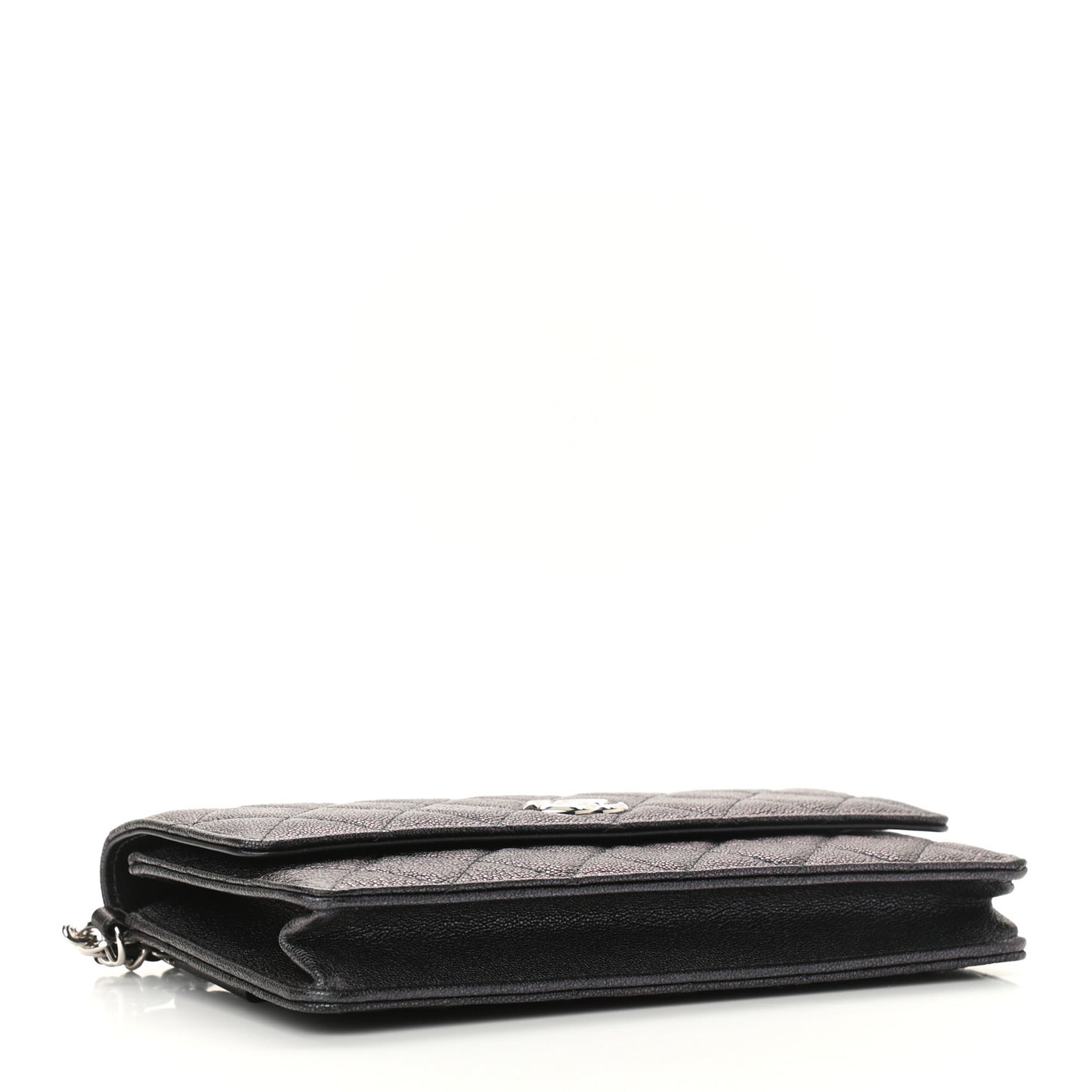 Iridescent Caviar Quilted Classic Pouch Clutch Black