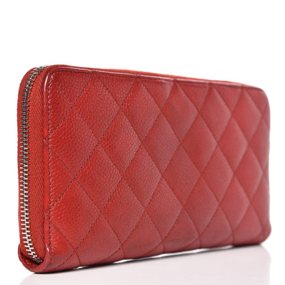 Chanel Caviar Quilted Large Gusset Zip Around Wallet Red 3 of 14