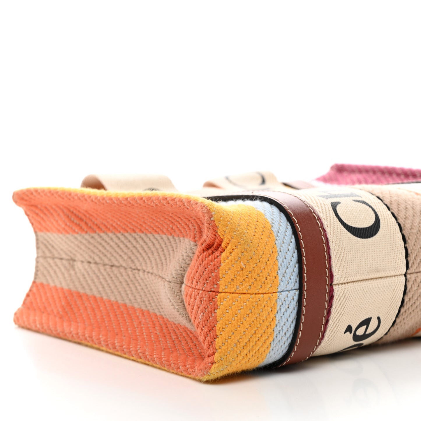 Cotton Calfskin Small Woody Striped Ribbon Tote Multicolor
