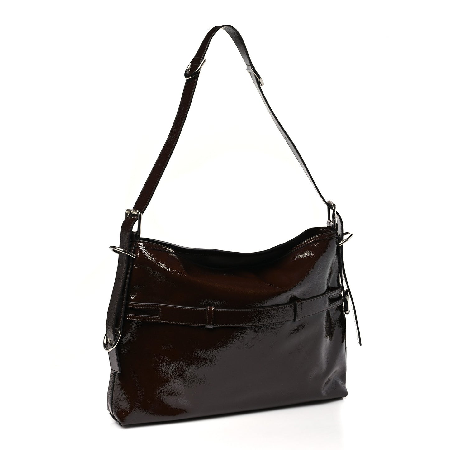 Shiny Patent Calfskin Medium Voyou Bag Ebony Brown