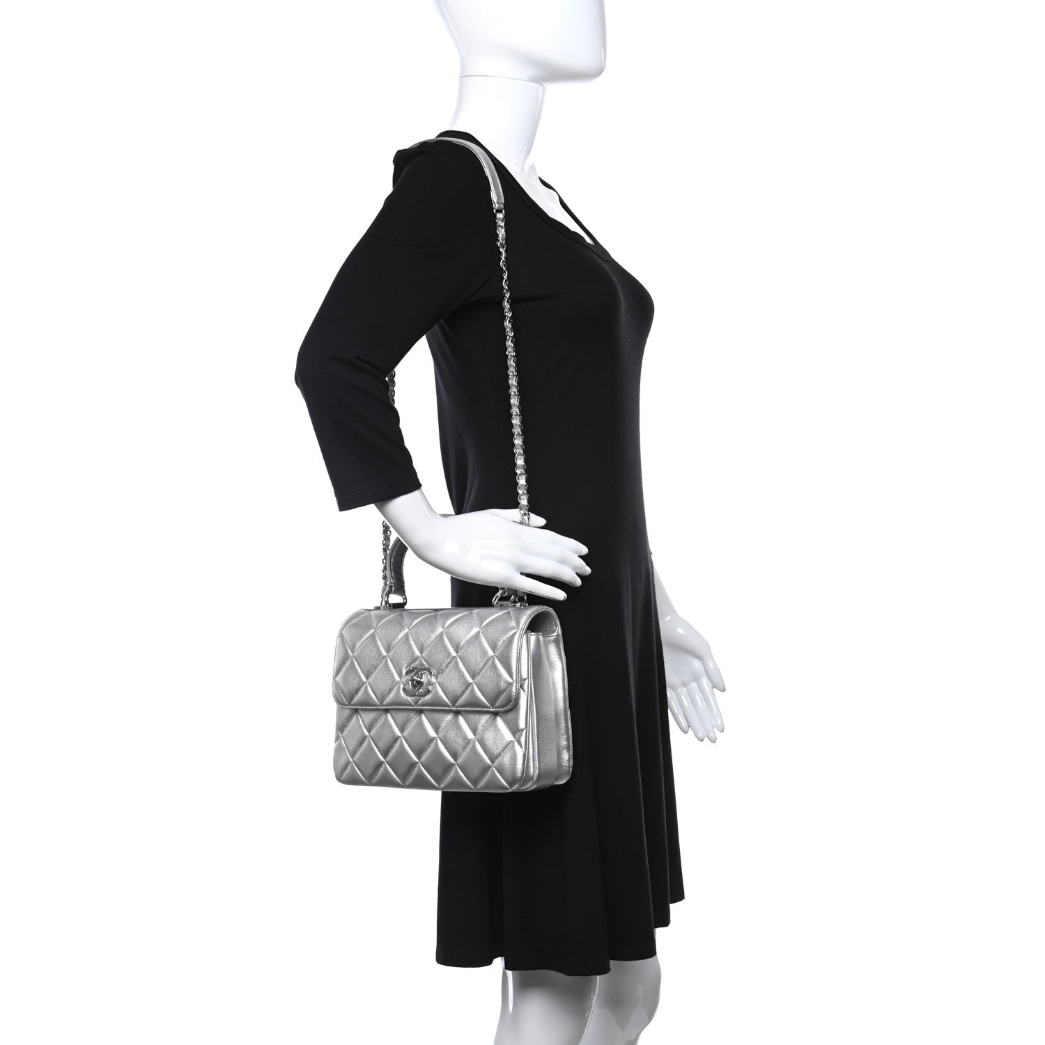 Chanel Metallic Lambskin Quilted Small Trendy CC Flap Dual Handle Bag Silver 2 of 11