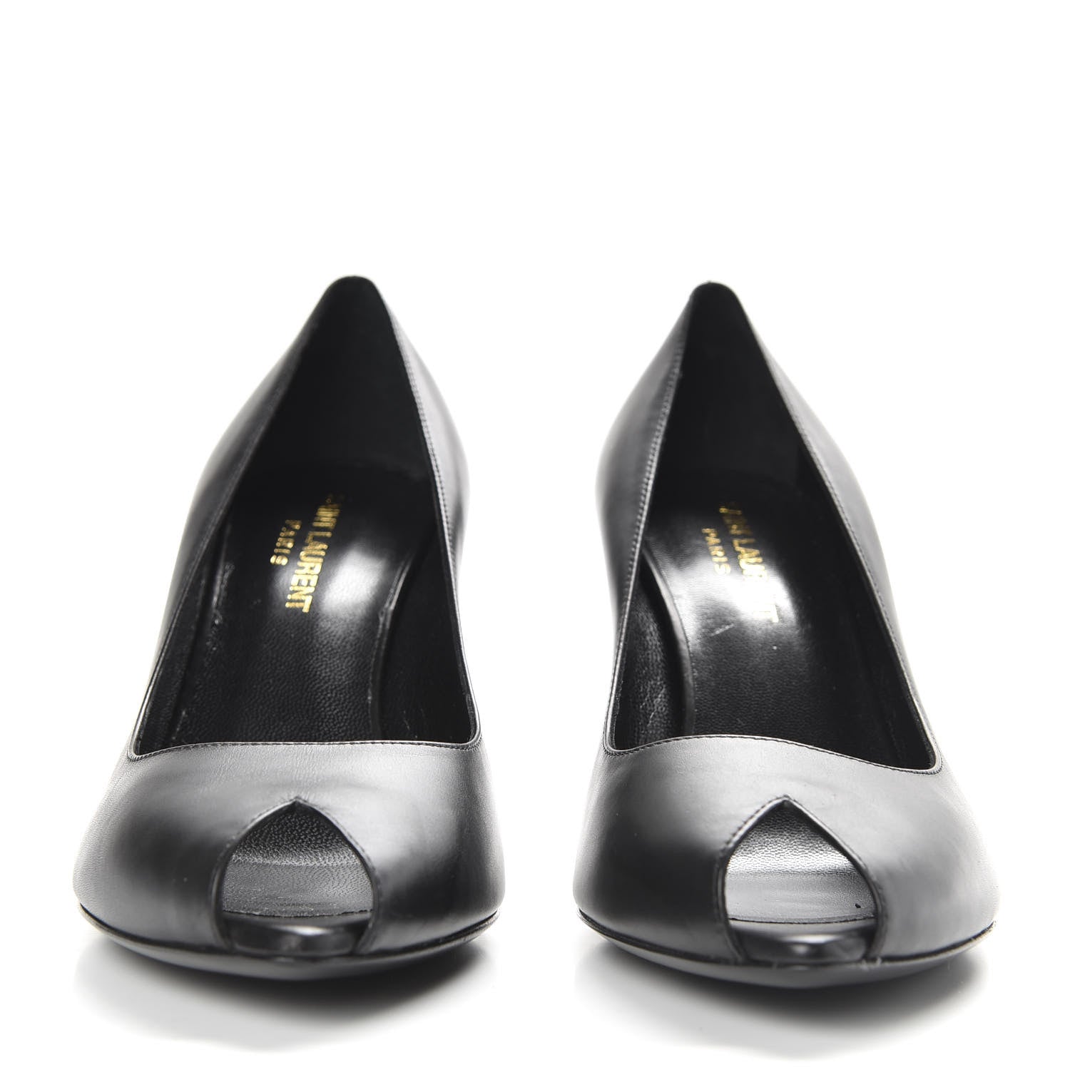 Saint Laurent Calfskin Paris Peep Toe 80 Escarpin Pumps 37.5 Black 2 of 8