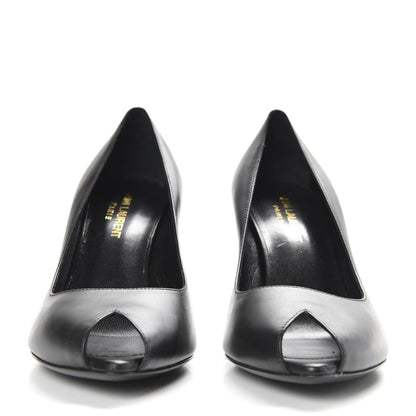 Saint Laurent Calfskin Paris Peep Toe 80 Escarpin Pumps 37.5 Black 2 of 8