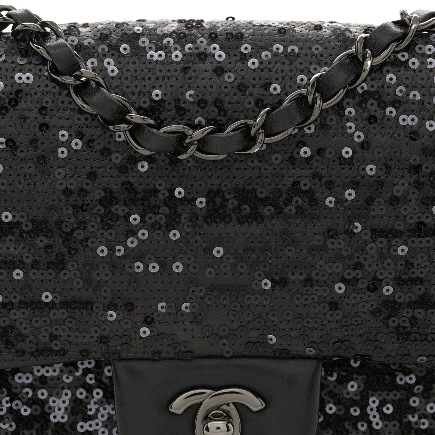 Sequin Lambskin Medium Moonlight on Water Flap Black