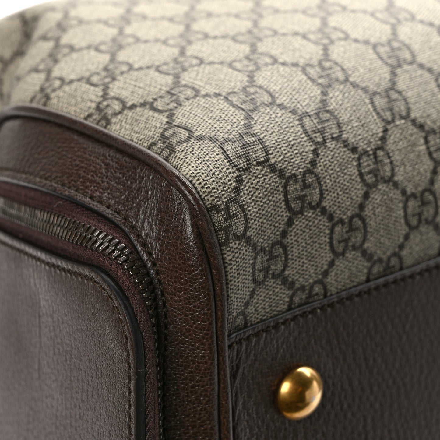 GG Supreme Monogram Textured Dollar Calfskin Web Large Savoy Bowling Bag Beige Ebony New Acero