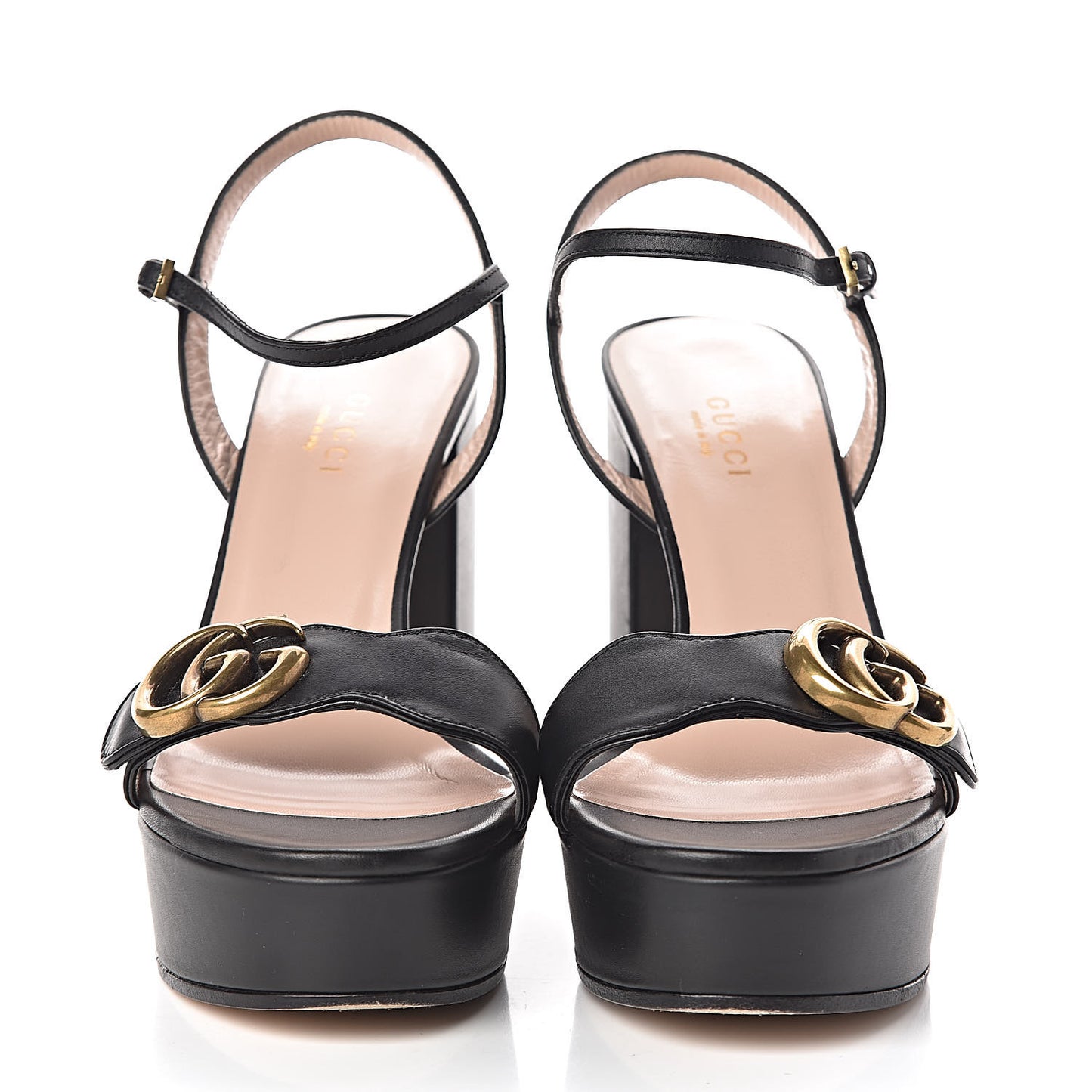 Calfskin GG Marmont Ankle Wrap 30/115mm Platform Sandals 36.5 Black