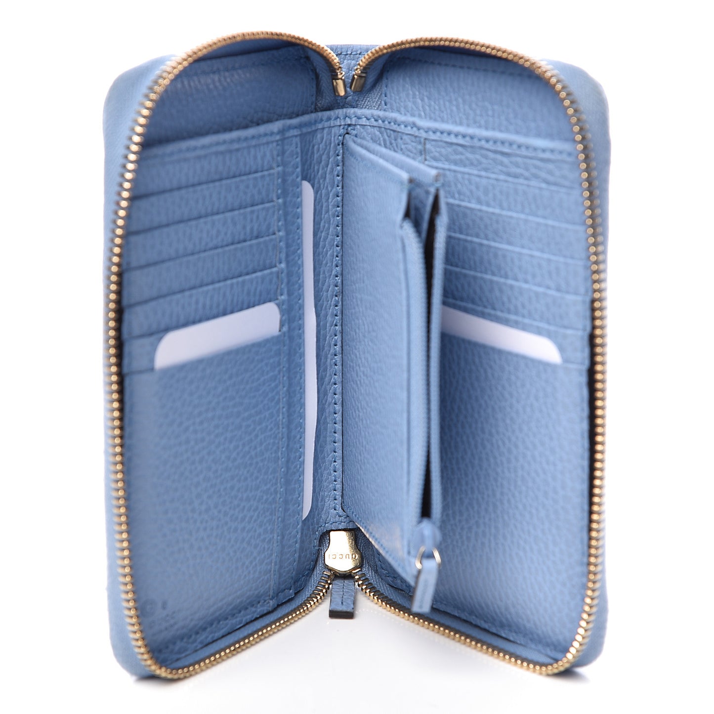 Monogram Dollar Calfskin Zip Around Compact Wallet Beige Ebony Mineral Blue