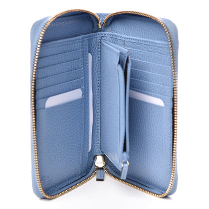Gucci Monogram Dollar Calfskin Zip Around Compact Wallet Beige Ebony Mineral Blue 5 of 13