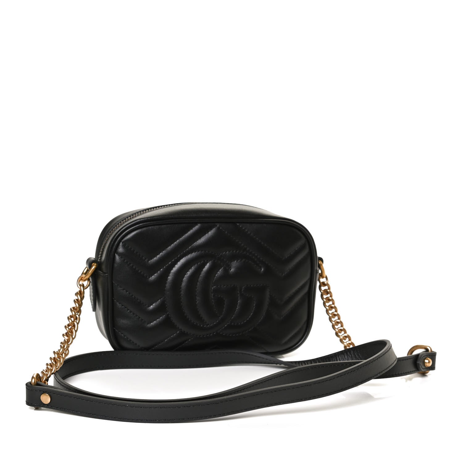 Gucci Calfskin Matelasse Mini GG Marmont Chain Shoulder Bag Black 2 of 10