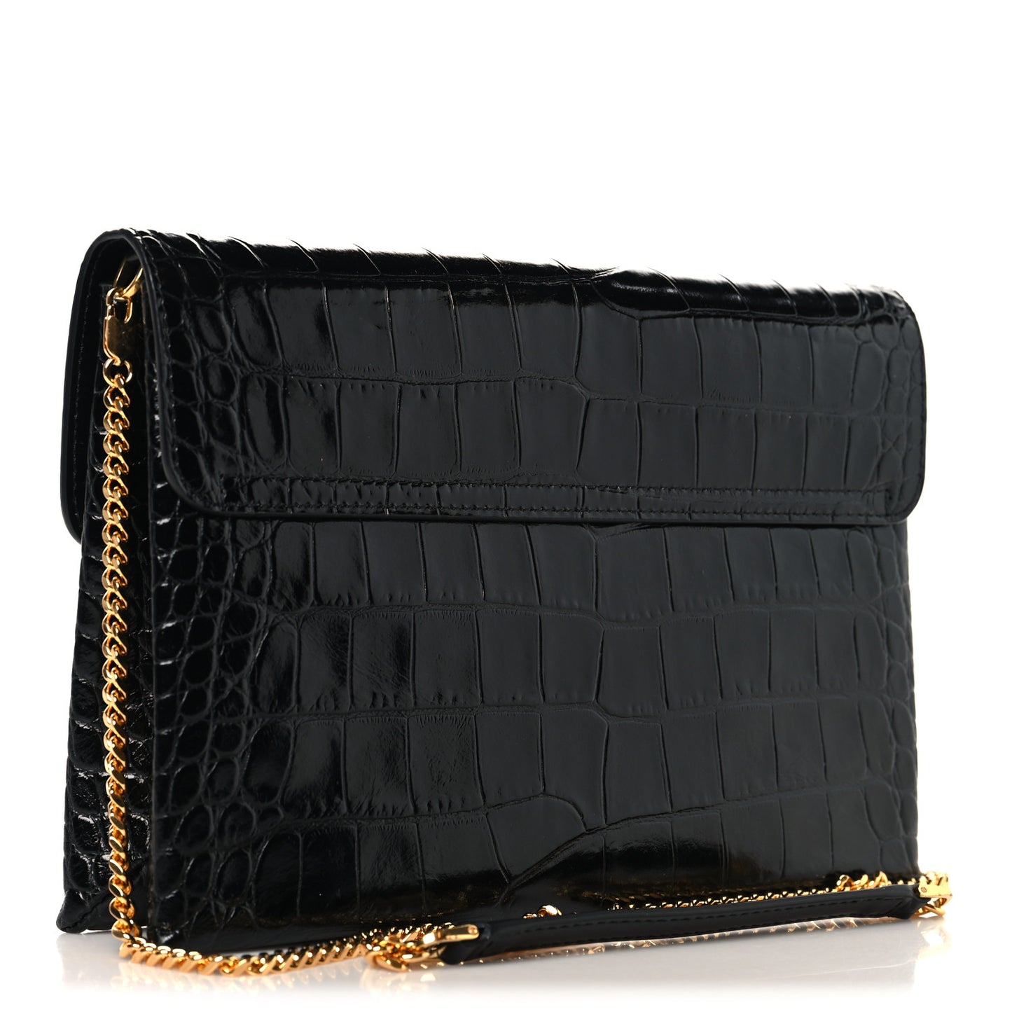 Calfskin Crocodile Embossed Medium Monarch Bag Black