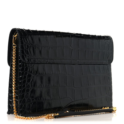 Tom Ford Calfskin Crocodile Embossed Medium Monarch Bag Black 3 of 11