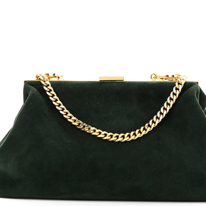 Mansur Gavriel Suede Volume Chain Clutch Dark Green 7 of 9