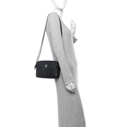 Chanel Lambskin Chevron Quilted Small Promenade Camera Black 2 of 11