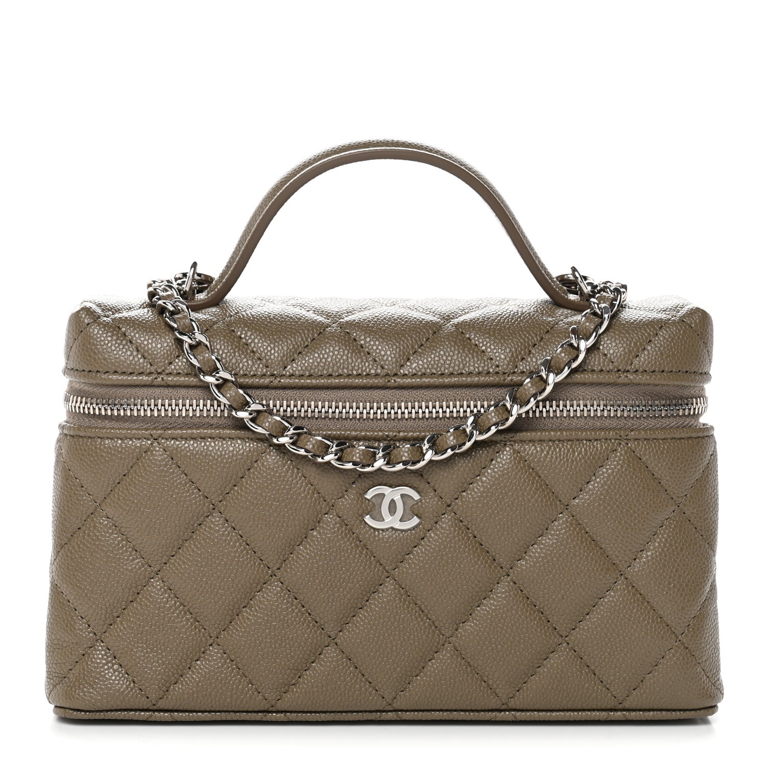 Chanel Caviar Quilted Top Handle Slim Vanity With Chain Dark Khaki 1 of 11