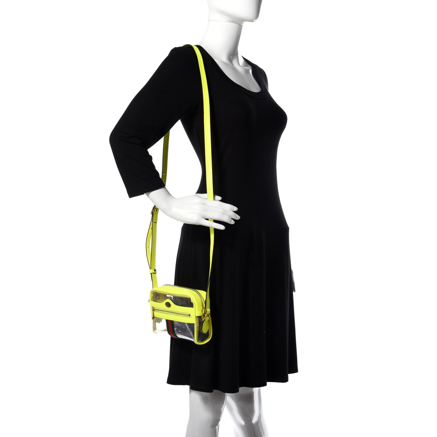 Vinyl Web Mini Ophidia Transparent Shoulder Bag Yellow Fluo
