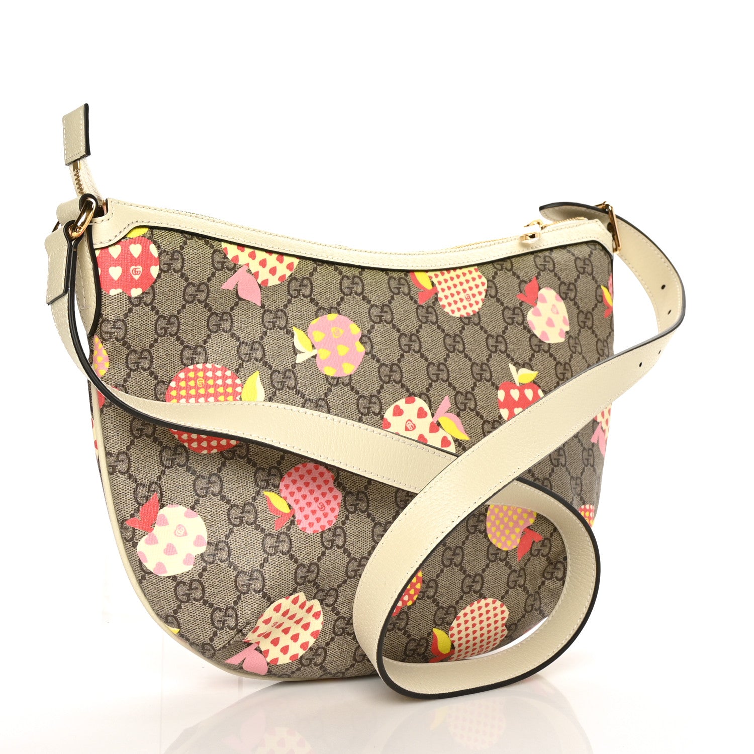 Gucci GG Supreme Monogram Les Pommes Small Ophidia Half Moon Hobo Beige Multicolor Mystic White 3 of 6