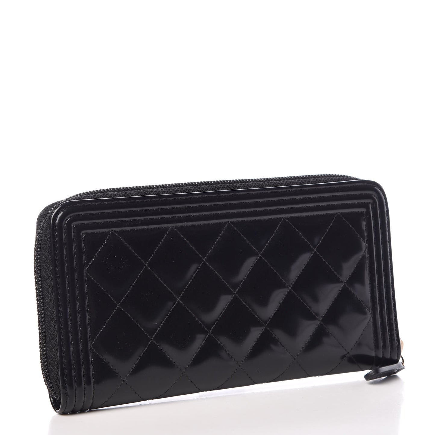 Glazed Calfskin Boy Zip Around Wallet Black