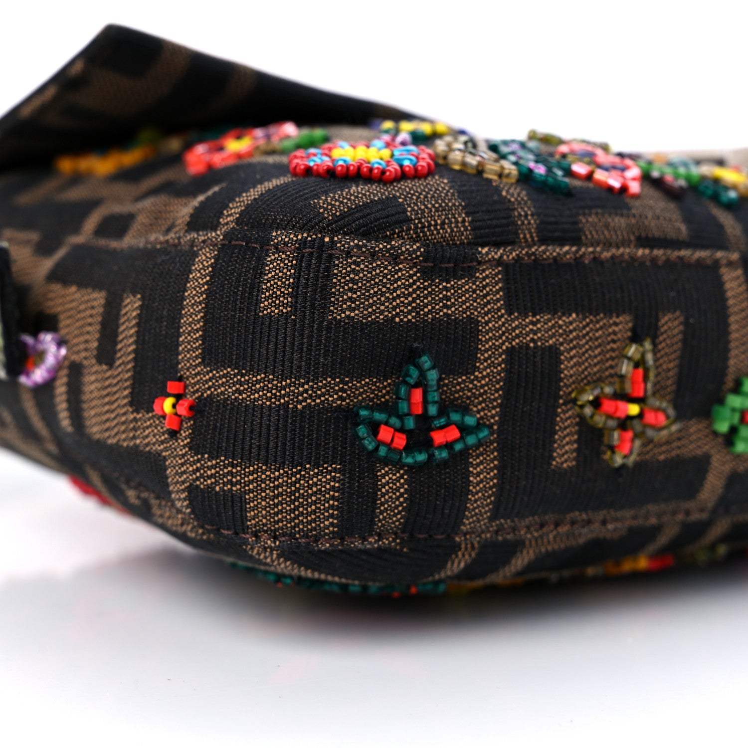 Fendi Zucca Lizard Embroidered Baguette Tobacco Green Multicolor 7 of 12
