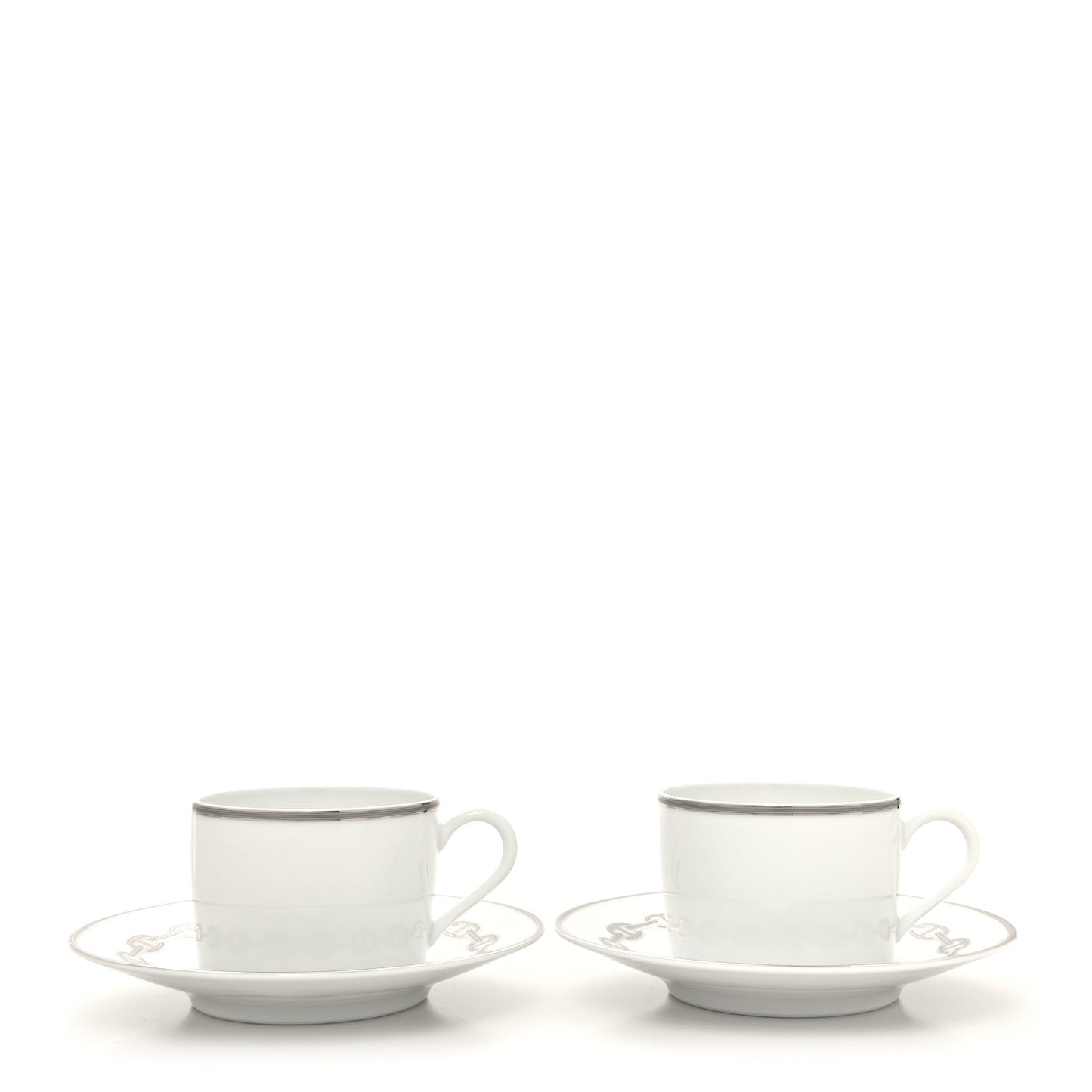 Porcelain Platinum Chaine d'Ancre Tea Cup and Saucer Set of 2