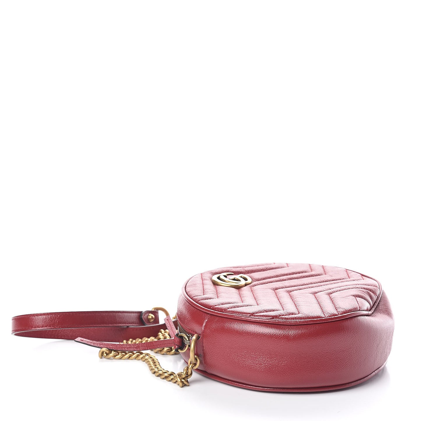 Glazed Calfskin Matelasse Heart Mini GG Marmont Round Shoulder Bag Romantic Cerise