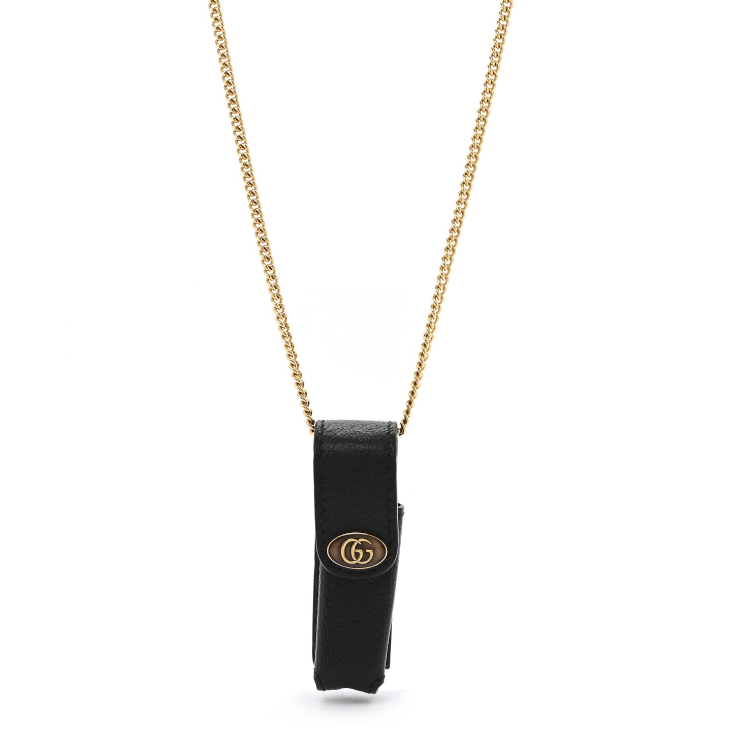 Textured Dollar Calfskin Enamel GG Lipstick Holder Necklace Black