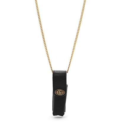 Gucci Textured Dollar Calfskin Enamel GG Lipstick Holder Necklace Black 1 of 7