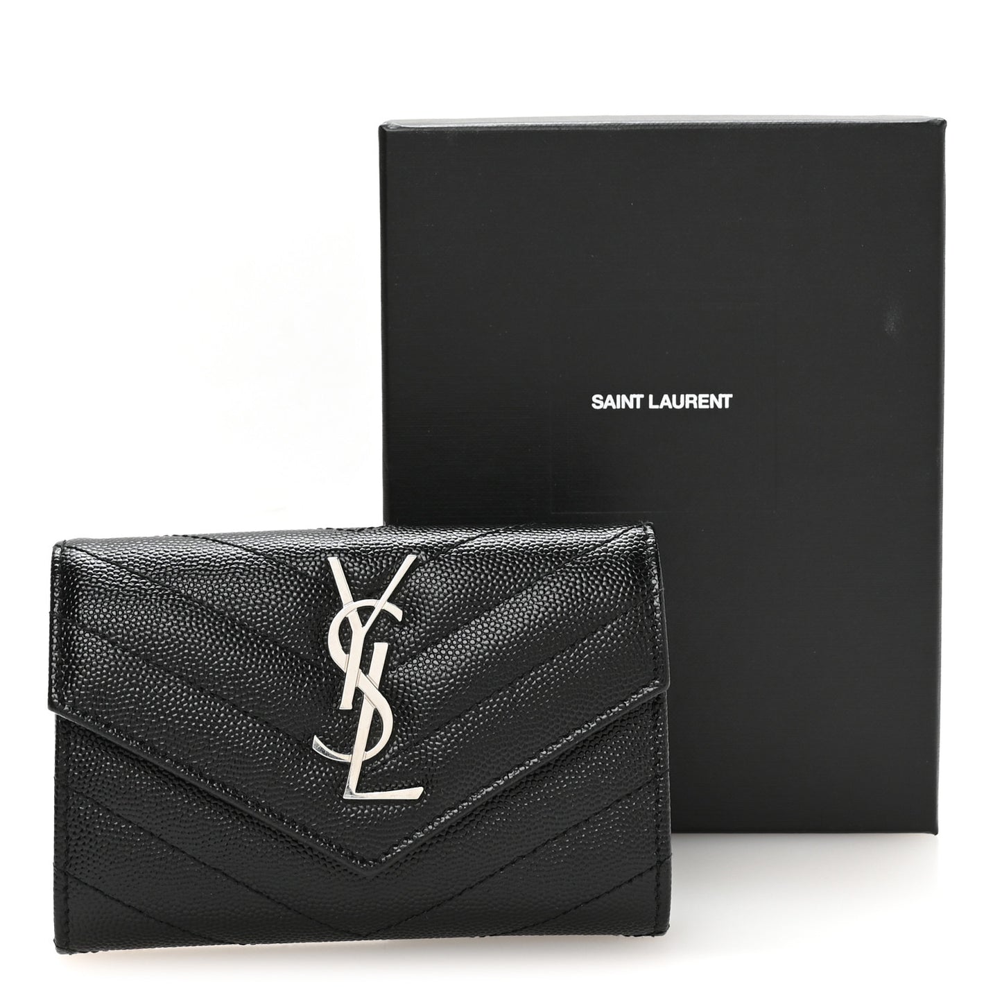 Grain De Poudre Matelasse Chevron Small Monogram Envelope Wallet Black