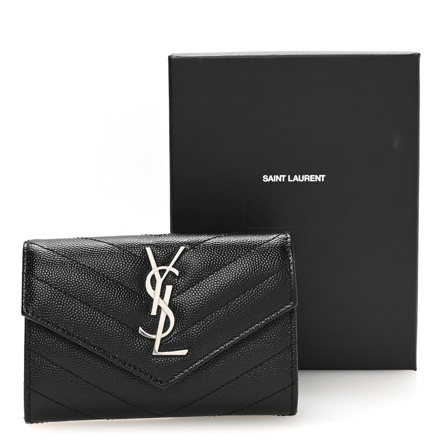 Saint Laurent Grain De Poudre Matelasse Chevron Small Monogram Envelope Wallet Black 8 of 8