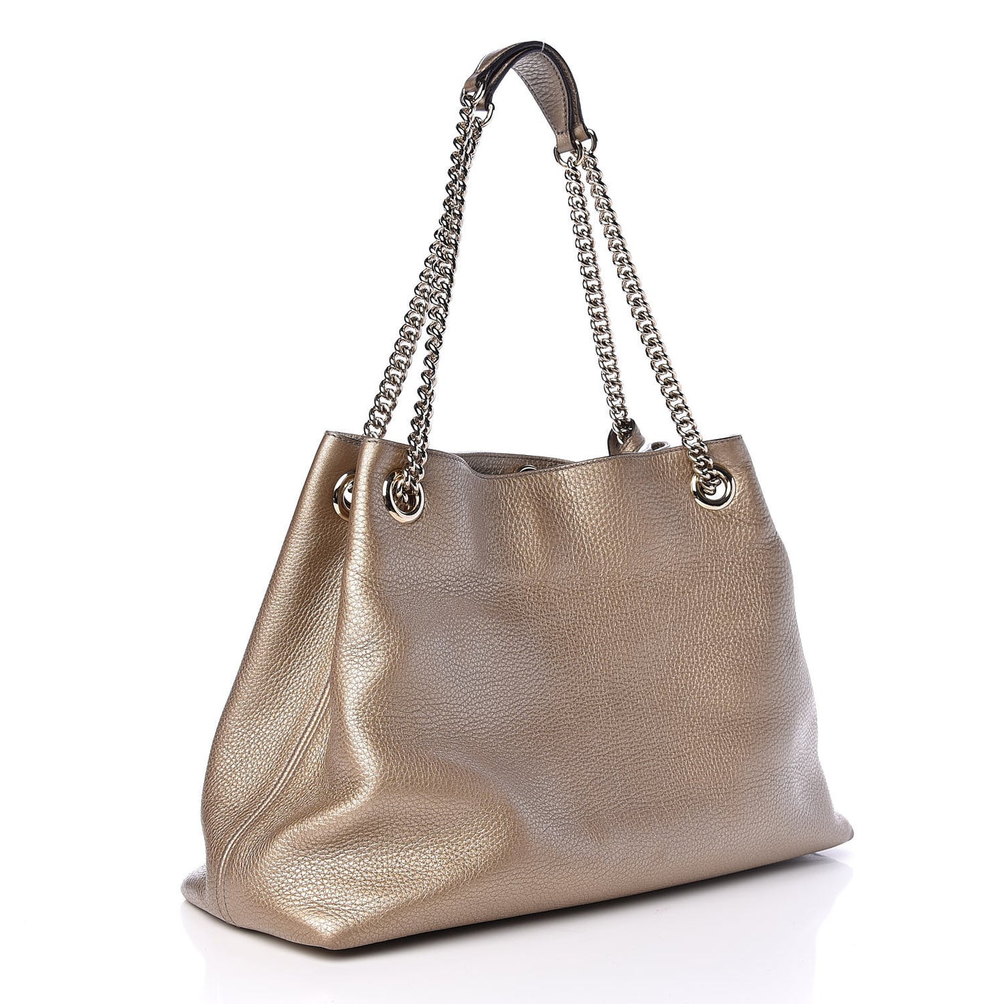 Metallic Pebbled Calfskin Medium Soho Chain Shoulder Bag Golden Beige