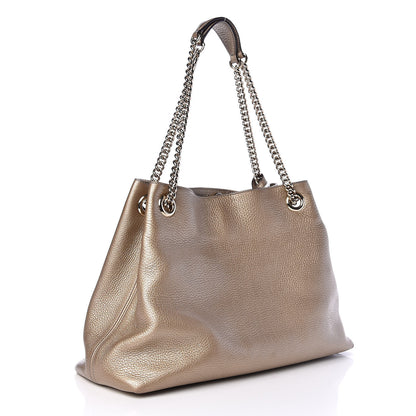 Gucci Metallic Pebbled Calfskin Medium Soho Chain Shoulder Bag Golden Beige 3 of 10