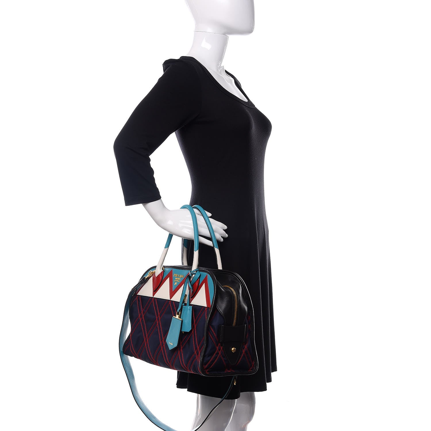 Prada Tessuto Nylon Quilted Impunturato Bauletto Baltico Fuoco 3 of 11