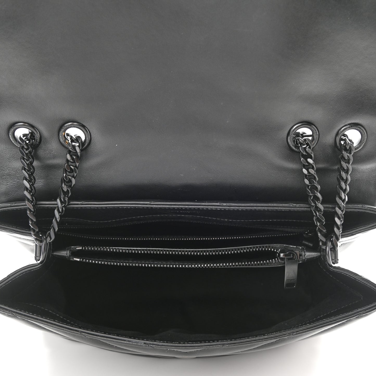 Calfskin Y Quilted Monogram Medium Loulou Chain Satchel Black