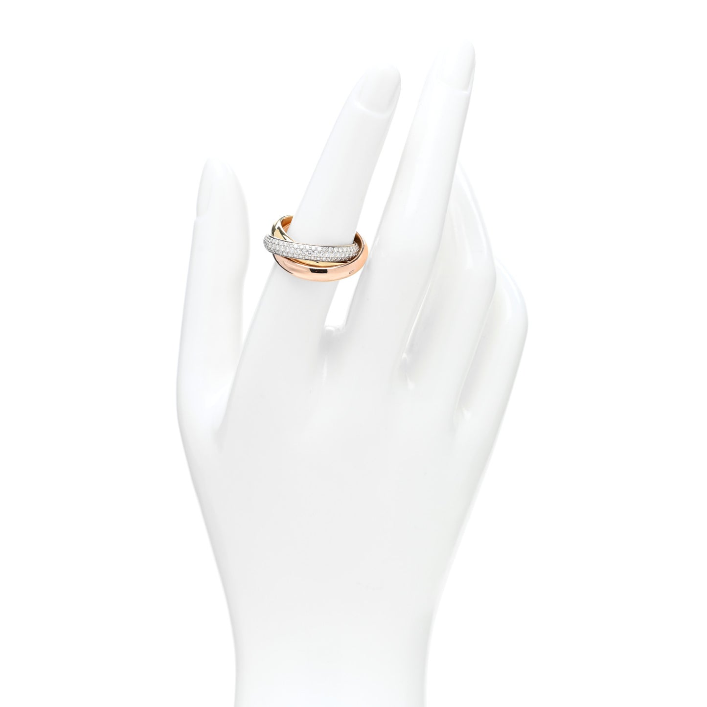18K White Yellow Pink Gold Diamond Classic Trinity Paved Ring 53 6.25