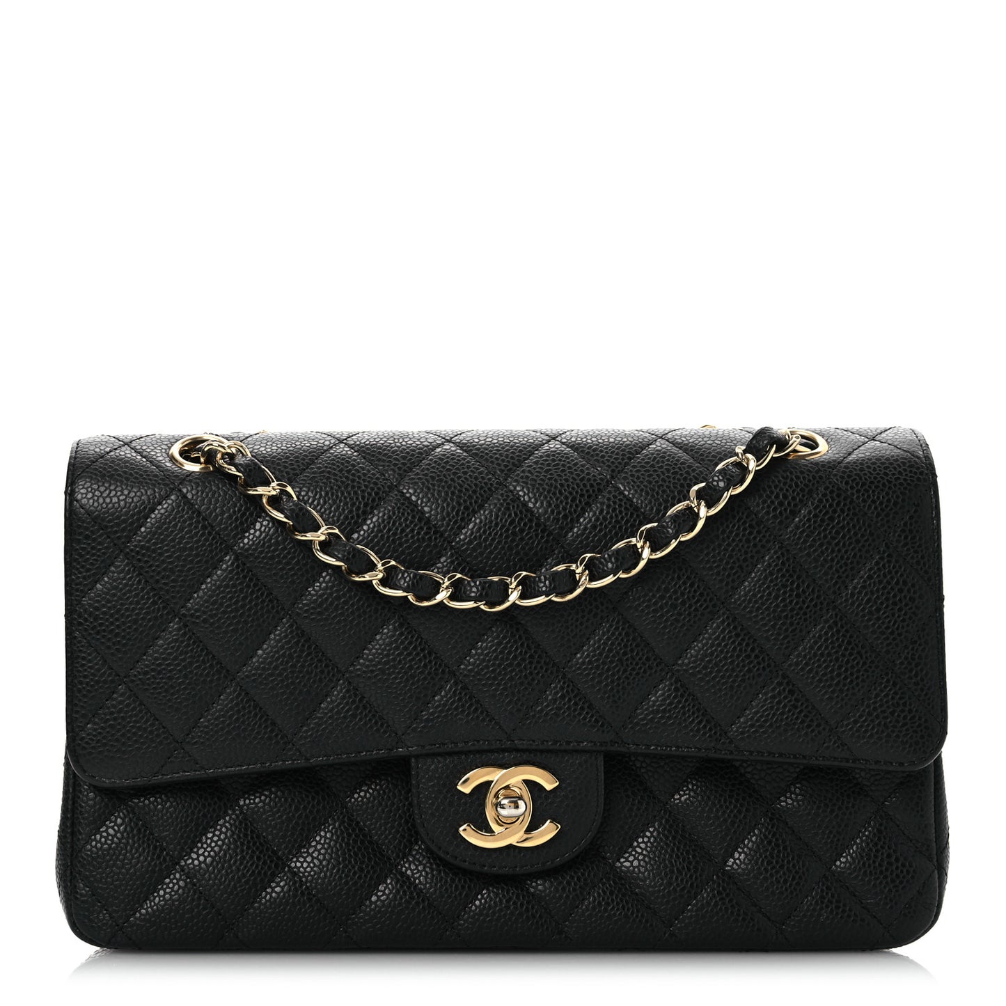 Caviar Quilted Medium Double Flap Black